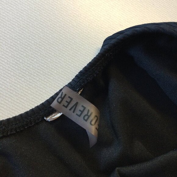 Forever 21 Swimsuit Black High Cut Leg Low Vneck Cheeky Ribbed Medium - Picture 5 of 6